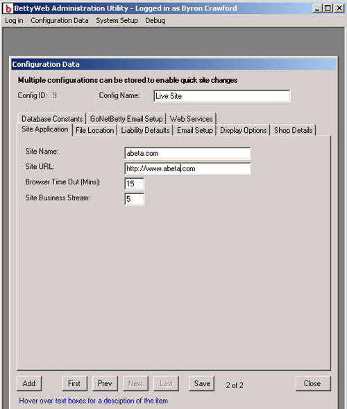 BettyWeb administration utility